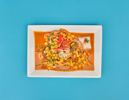 PERUVIAN FOOD: Spicy Seafood with rice, sea food.の写真素材