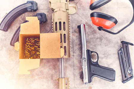 Weapons and military equipment for army, Assault rifle gun, shooting instructor.の写真素材