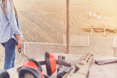 Weapons and military equipment for army, Assault rifle gun, shooting instructor.の写真素材