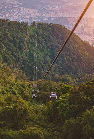 CARACAS, VENEZUELA - May 2022: Cabins of cableway to go up to Humboldt Hotel, Waraira Repano...
