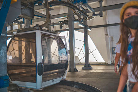 CARACAS, VENEZUELA - May 2022: Cabins of cableway to go up to Humboldt Hotel, Waraira Repano National Park in Caracas, Venezuelaのeditorial素材