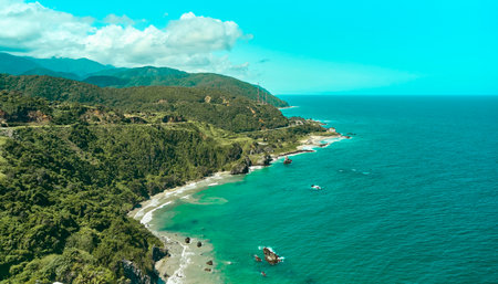 Panoramic aerial view of the old vacant city Los Caracas, La Guaira, coastal road - Venezuela. Vargas state coastlineの写真素材