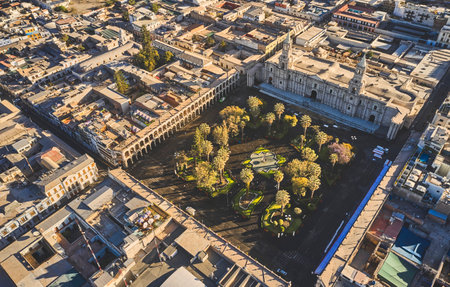 Top view of Arequipa main square and cathedral church. Arequipa, Peru.の写真素材