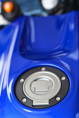 Motorcycles in the showroom Yamaha shop. Yamaha R7 motorcycle, selective focus.のeditorial素材