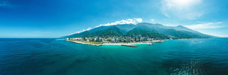 Aerial Panoramic view of Caraballeda de la Costa coastline, Vargas State, Venezuela,の写真素材