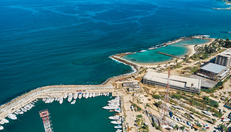 Aerial view the old beach and structure of The Macuto hotel built in 1961 and located in front of...