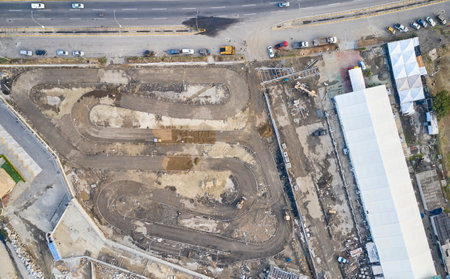 Aerial view Go kart track construction project, Caraballeda, La Guaira, Venezuela. Construction Area.の写真素材