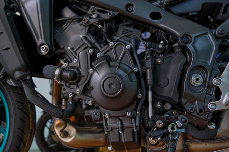 Lima, Peru 2022. A Yamaha MT09 motorcycle is on display at the showroom Yamaha shop 2022.のeditorial素材