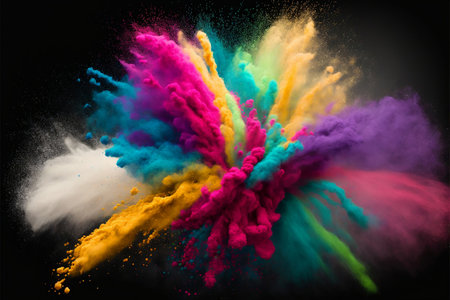 abstract multicolored powder splatted on white background, Freeze motion of color powder exploding.の写真素材