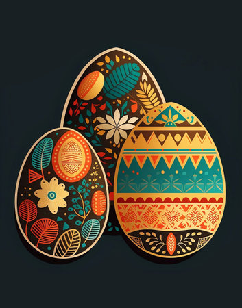 colorful easter eggs with flowers, Happy Easter day colorful eggs in basket with flowers, Easter compositionの写真素材