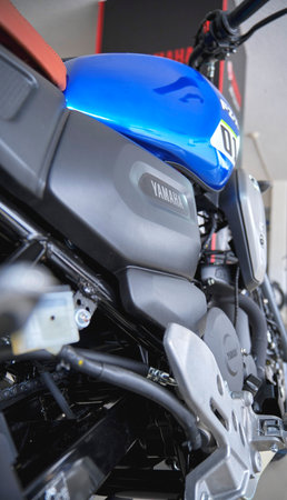 Lima, Peru 2023. Store Yamaha, FZX Connected motorcycle is on display the showroom Yamaha shopのeditorial素材