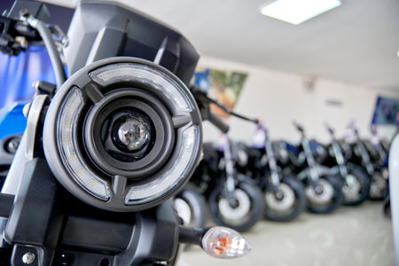 Lima, Peru 2023. Store Yamaha, FZX Connected motorcycle is on display the showroom Yamaha shopのeditorial素材