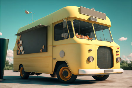 Food truck with a blank sign for commercial design on background.の素材