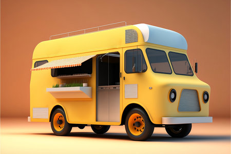 Food truck with a blank sign for commercial design on background.の素材
