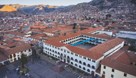 Cusco, Peru 2023. Aerial view at the museum of San Francisco Convent and San Francisco de Asis Church located in Plaza San Francisco in Cusco, Peruのeditorial素材