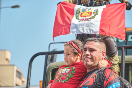 Lima, Peru - July 29, 2023: Close-Up Shots of Peruvian Military and Civic Parade for Independence Day on Av Brasil during National Holidaysのeditorial素材