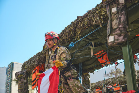 Lima, Peru - July 29, 2023: Close-Up Shots of Peruvian Military and Civic Parade for Independence Day on Av Brasil during National Holidaysのeditorial素材