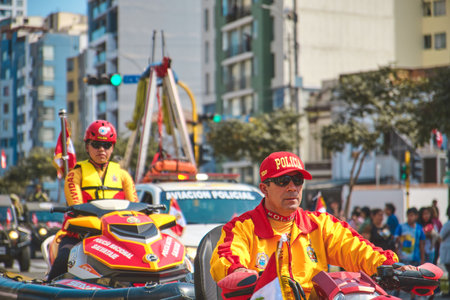 Lima, Peru - July 29, 2023: Close-Up Shots of Peruvian Military and Civic Parade for Independence Day on Av Brasil during National Holidaysのeditorial素材