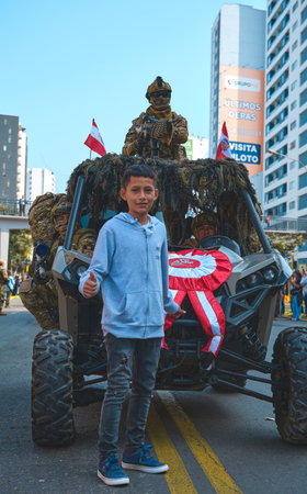 Lima, Peru - July 29, 2023: Close-Up Shots of Peruvian Military and Civic Parade for Independence Day on Av Brasil during National Holidaysのeditorial素材