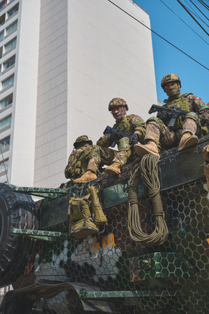 Lima, Peru - July 29, 2023: Close-Up Shots of Peruvian Military and Civic Parade for Independence Day on Av Brasil during National Holidaysのeditorial素材
