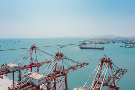 Callao, Lima. Peru 2023. View of dock and containers in the Expansion project port of Callao.のeditorial素材