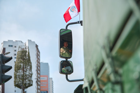 Lima Peru July 29, 2023. Peruvian Military and Civic parade for independence day 28th of july in the main avenue Brasilのeditorial素材