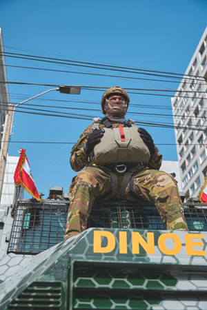 Lima, Peru - July 29, 2023: Close-Up Shots of Peruvian Military and Civic Parade for Independence Day on Av Brasil during National Holidaysのeditorial素材