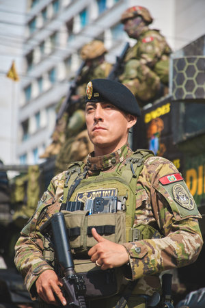 Lima, Peru - July 29, 2023: Close-Up Shots of Peruvian Military and Civic Parade for Independence Day on Av Brasil during National Holidaysのeditorial素材