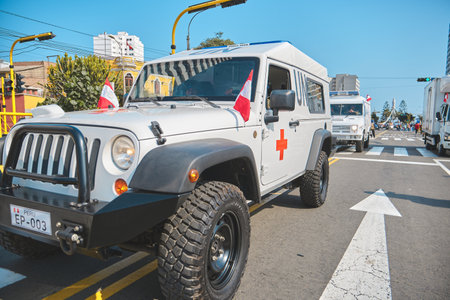 Lima, Peru - July 29, 2023: Close-Up Shots of Peruvian Military and Civic Parade for Independence Day on Av Brasil during National Holidaysのeditorial素材