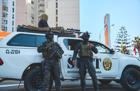 Lima, Peru - July 29, 2023: Close-Up Shots of Peruvian Military and Civic Parade for Independence Day on Av Brasil during National Holidaysのeditorial素材