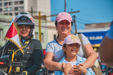 Lima, Peru - July 29, 2023: Close-Up Shots of Peruvian Military and Civic Parade for Independence Day on Av Brasil during National Holidaysのeditorial素材