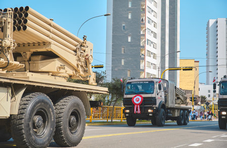 Lima, Peru - July 29, 2023: Close-Up Shots of Peruvian Military and Civic Parade for Independence Day on Av Brasil during National Holidaysのeditorial素材