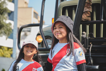 Lima, Peru - July 29, 2023: Close-Up Shots of Peruvian Military and Civic Parade for Independence Day on Av Brasil during National Holidaysのeditorial素材