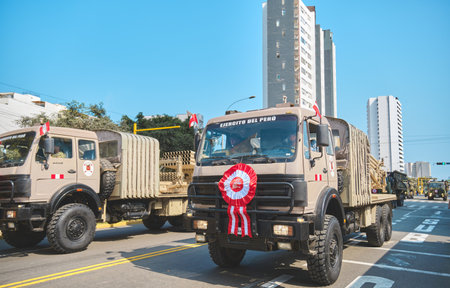 Lima, Peru - July 29, 2023: Close-Up Shots of Peruvian Military and Civic Parade for Independence Day on Av Brasil during National Holidaysのeditorial素材