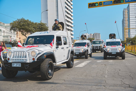 Lima, Peru - July 29, 2023: Close-Up Shots of Peruvian Military and Civic Parade for Independence Day on Av Brasil during National Holidaysのeditorial素材