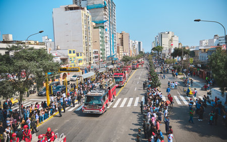 Lima, Peru - July 29, 2023: Close-Up Shots of Peruvian Military and Civic Parade for Independence Day on Av Brasil during National Holidaysのeditorial素材