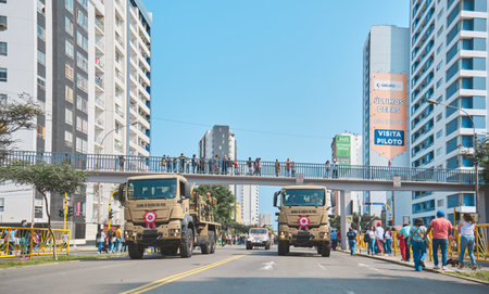 Lima, Peru - July 29, 2023: Close-Up Shots of Peruvian Military and Civic Parade for Independence Day on Av Brasil during National Holidaysのeditorial素材