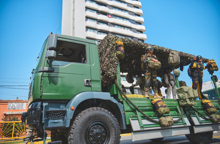 Lima, Peru - July 29, 2023: Close-Up Shots of Peruvian Military and Civic Parade for Independence Day on Av Brasil during National Holidaysのeditorial素材