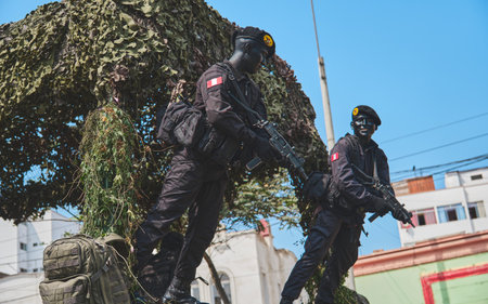 Lima, Peru - July 29, 2023: Close-Up Shots of Peruvian Military and Civic Parade for Independence...