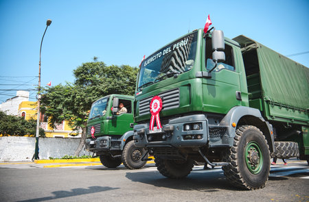 Lima, Peru - July 29, 2023: Close-Up Shots of Peruvian Military and Civic Parade for Independence Day on Av Brasil during National Holidaysのeditorial素材