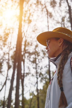 Young woman exploring. travel conceptの写真素材