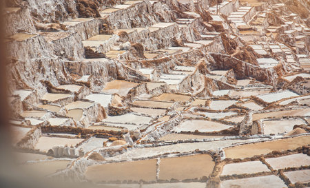 Salinas de Maras near Cusco, salt extraction in Peru. Travel concept.の写真素材