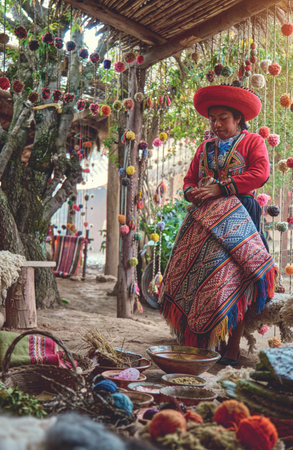 Cuzco, Peru 2022. Andean woman working in traditional Inca wool handicraft production.のeditorial素材