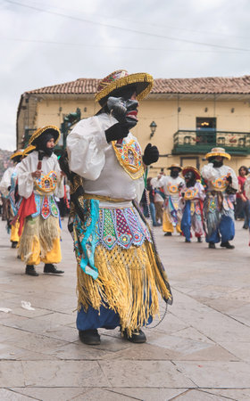 Cusco, Peru. June 25, 2023. parade of typical dances in the cathedral of Cusco by the Inti Raymi.のeditorial素材