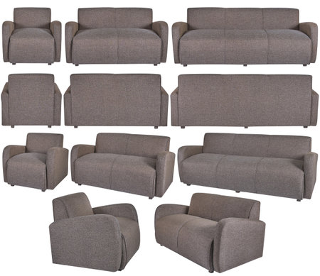 Brown upholstered sofa and armchair set, isolated on whiteの写真素材