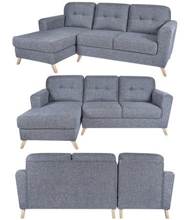 Modern gray sectional sofa with chaise lounge, isolated on white, set sofaの写真素材