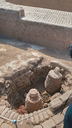 Exploring ancient tombs and artifacts at huaca pucllana, lima, peruの写真素材