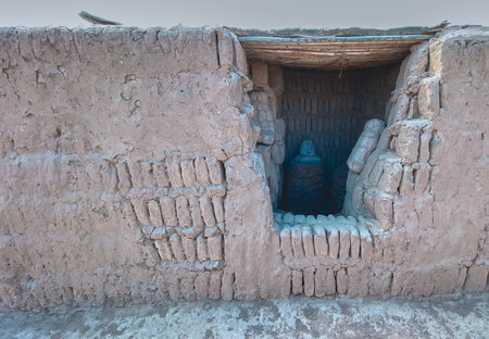 Huaca pucllana showing ancient adobe bricks and burial site in lima, peruの写真素材