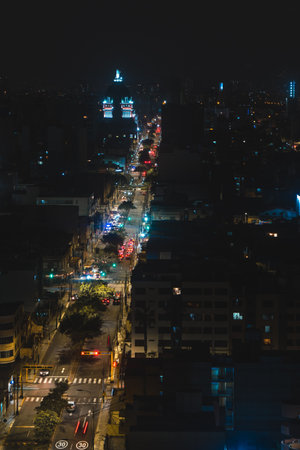 Night traffic flowing in the district of Magdalena del marの写真素材