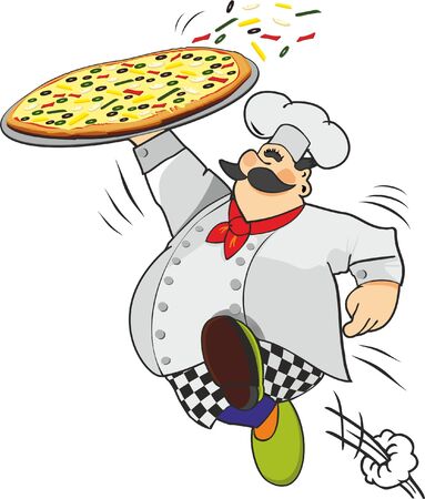 chef carrying pizzaのイラスト素材